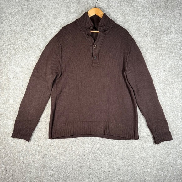 Banana Republic Brown Lambswool Cashmere Mock Neck Button Up Knit Sweater Mens L - Picture 1 of 9